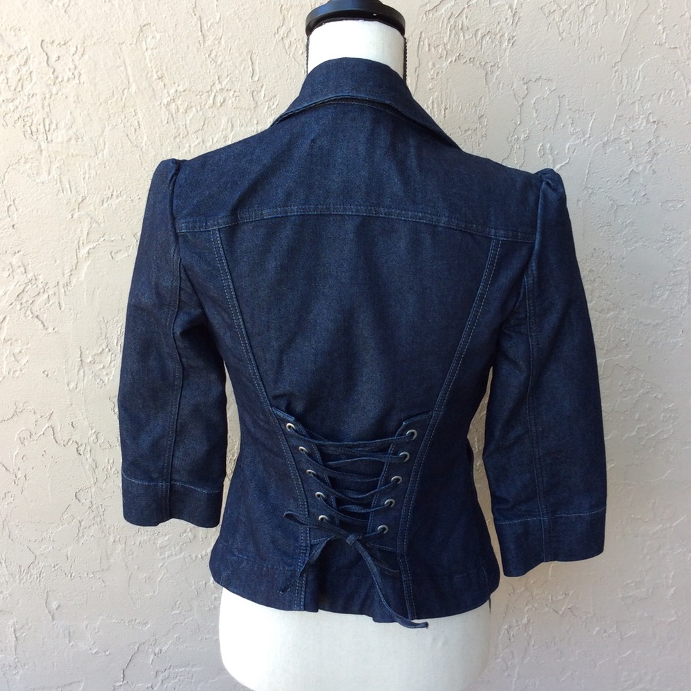 Express dark wash corset jean jacket